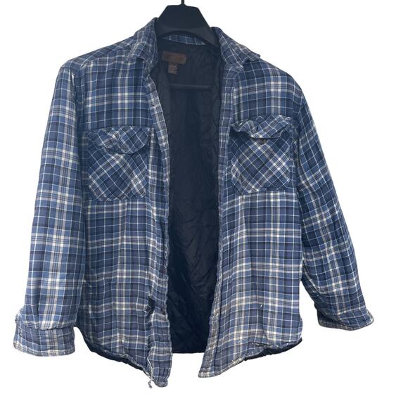 VTG 90s Blue Plaid Quilted Shirt Jacket Shacket Flannel Insulated Grunge Thrash - Picture 1 of 6